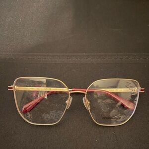 Salvatore Ferragamo Women's Glasses with Gold Frame and Red Accents
